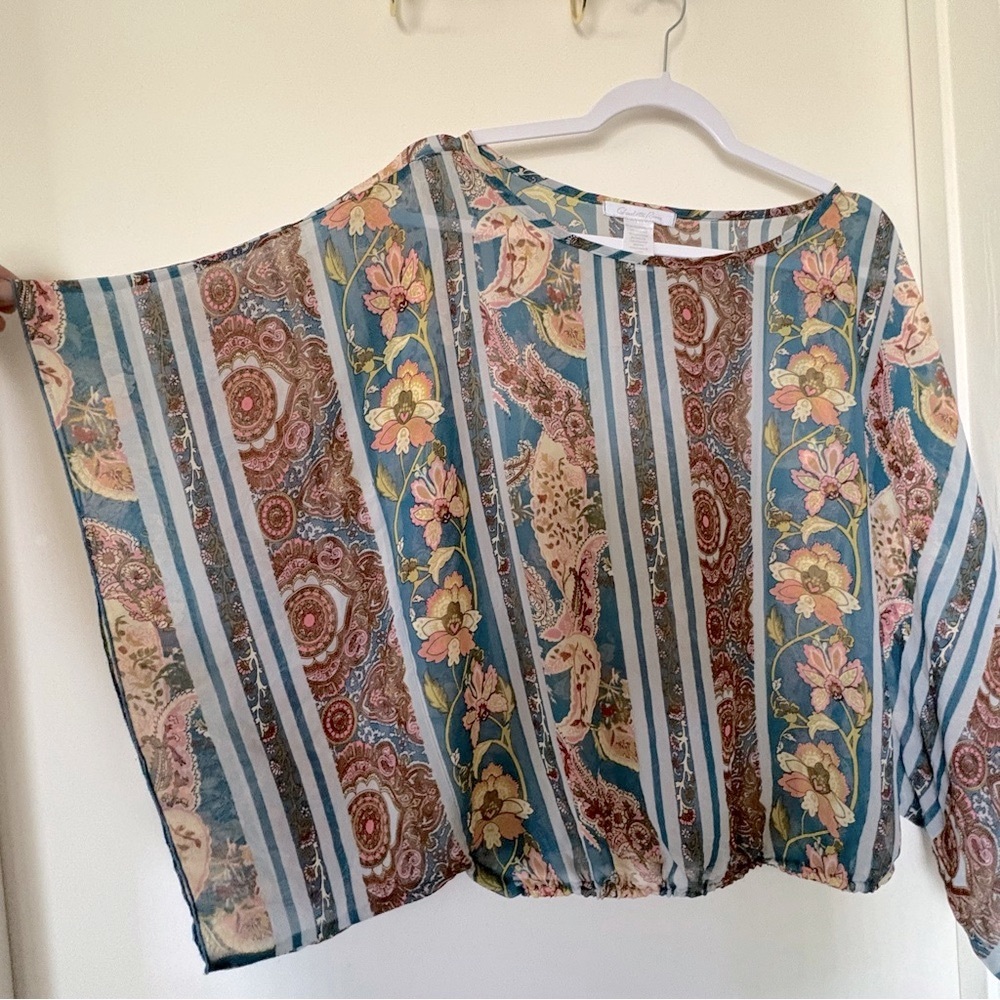 Charlotte Russe Blue and Brown Asymmetrical Blouse